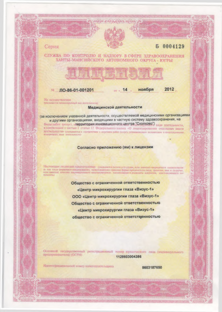 Лицензия: ЛО 86-01-001201 от 14.11.2012 г., скан 1